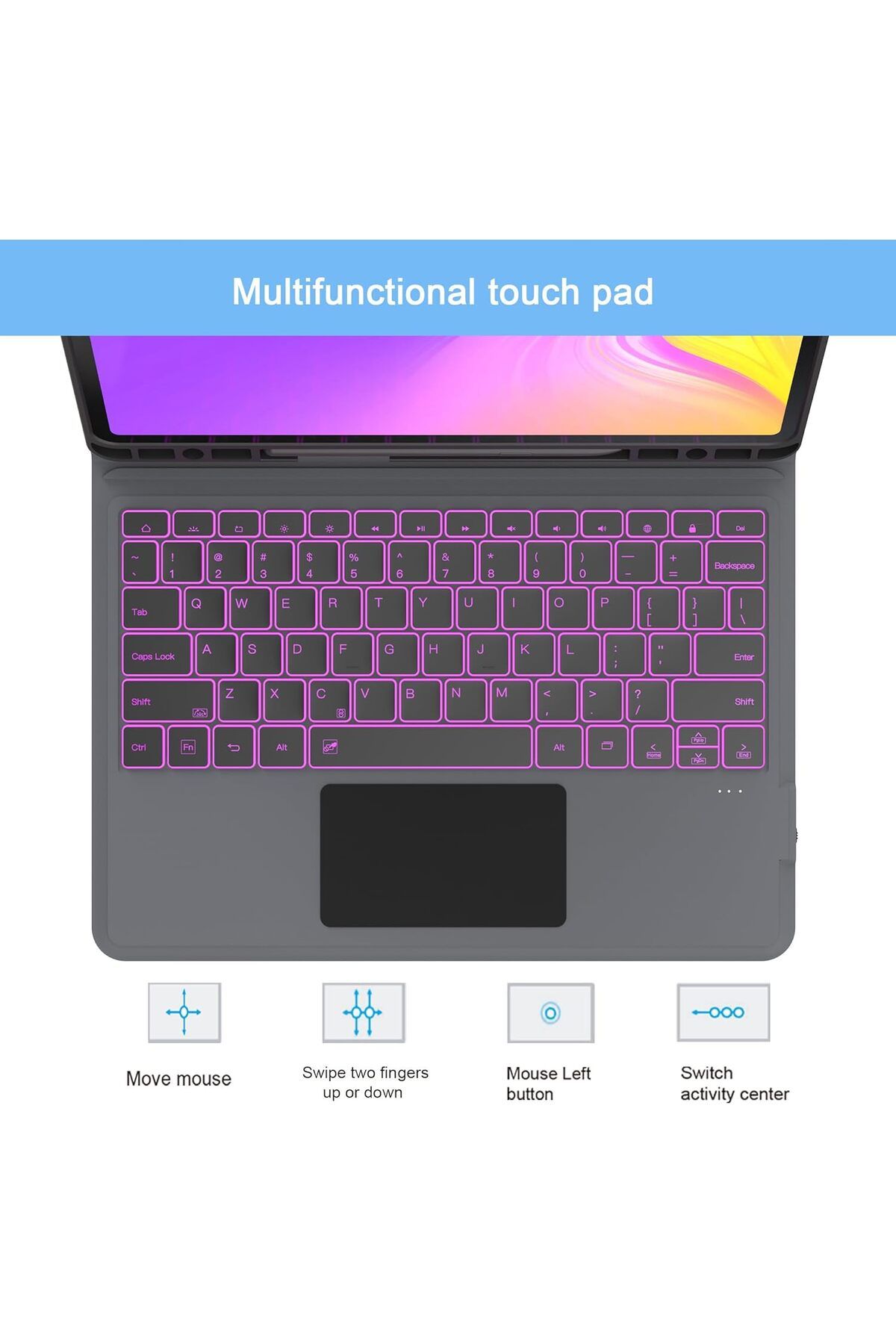 Samsung-Galaxy Tab S7 FE Magic Keyboard Wireless Case with Trackpad, Stand & Backlit Keys 5