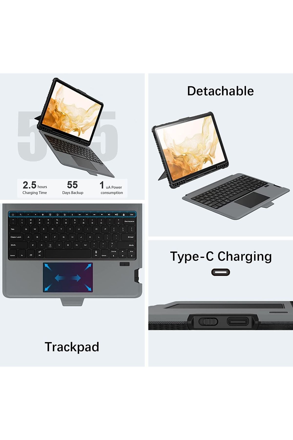 Samsung-Galaxy Tab S8 Plus Magic Keyboard Wireless Case with Trackpad, Stand & Backlit Keys 3