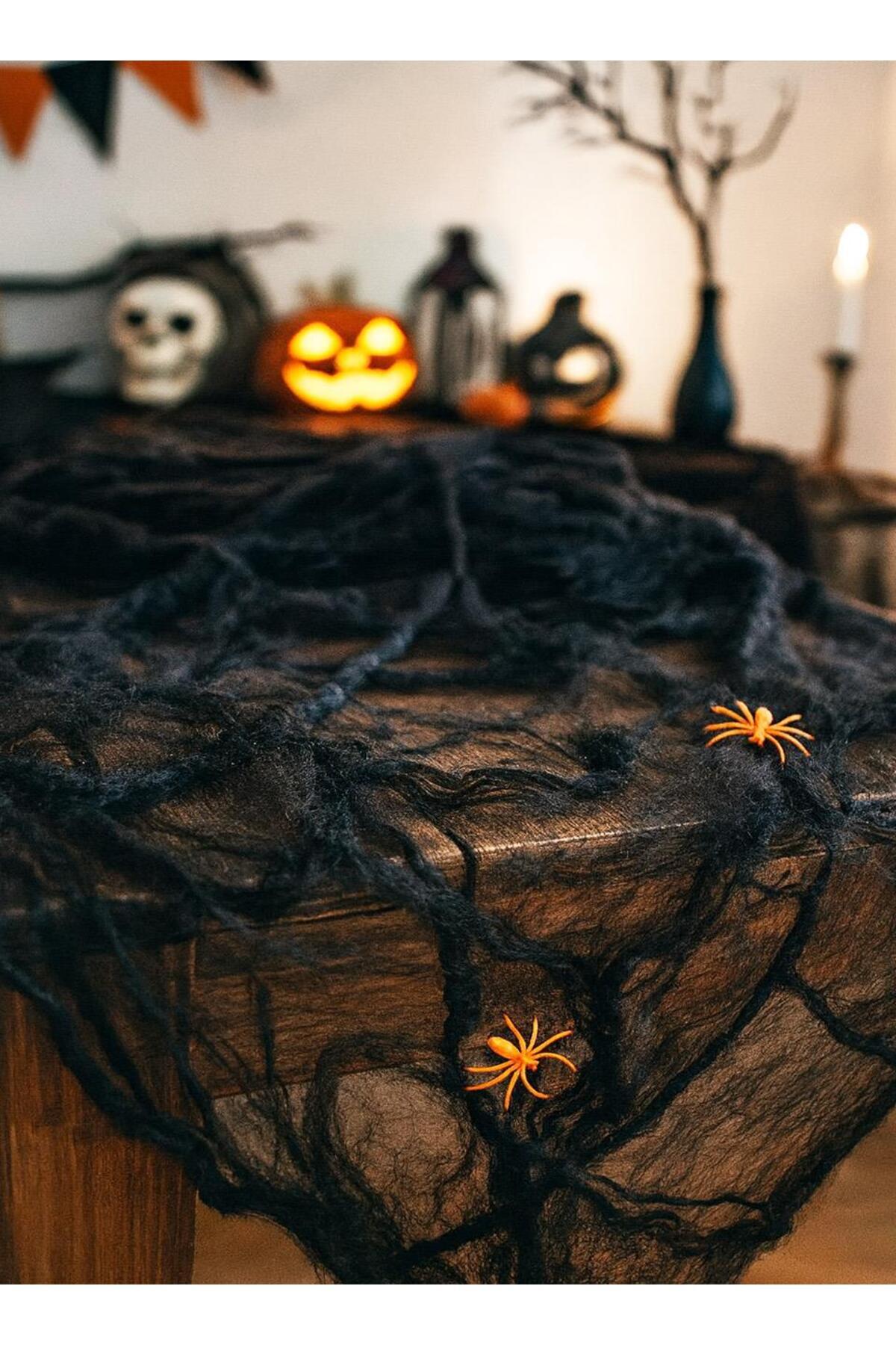 Parti Adresi Cadılar Bayramı Dekoratif Esnek Örümcek Ağı Halloween Parti Dekorasyonu Siyah
