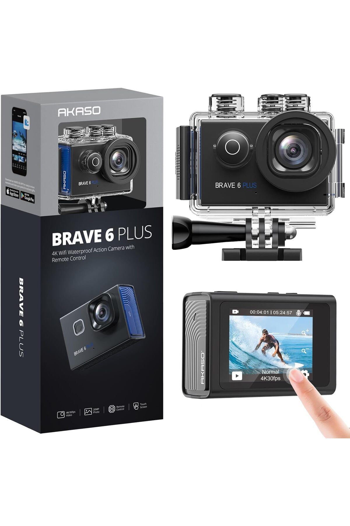AKASO-Brave 6 Plus Native 4K30FPS 20MP WiFi Action Camera with Touch Screen EIS 4X Zoom Voice Contro 1