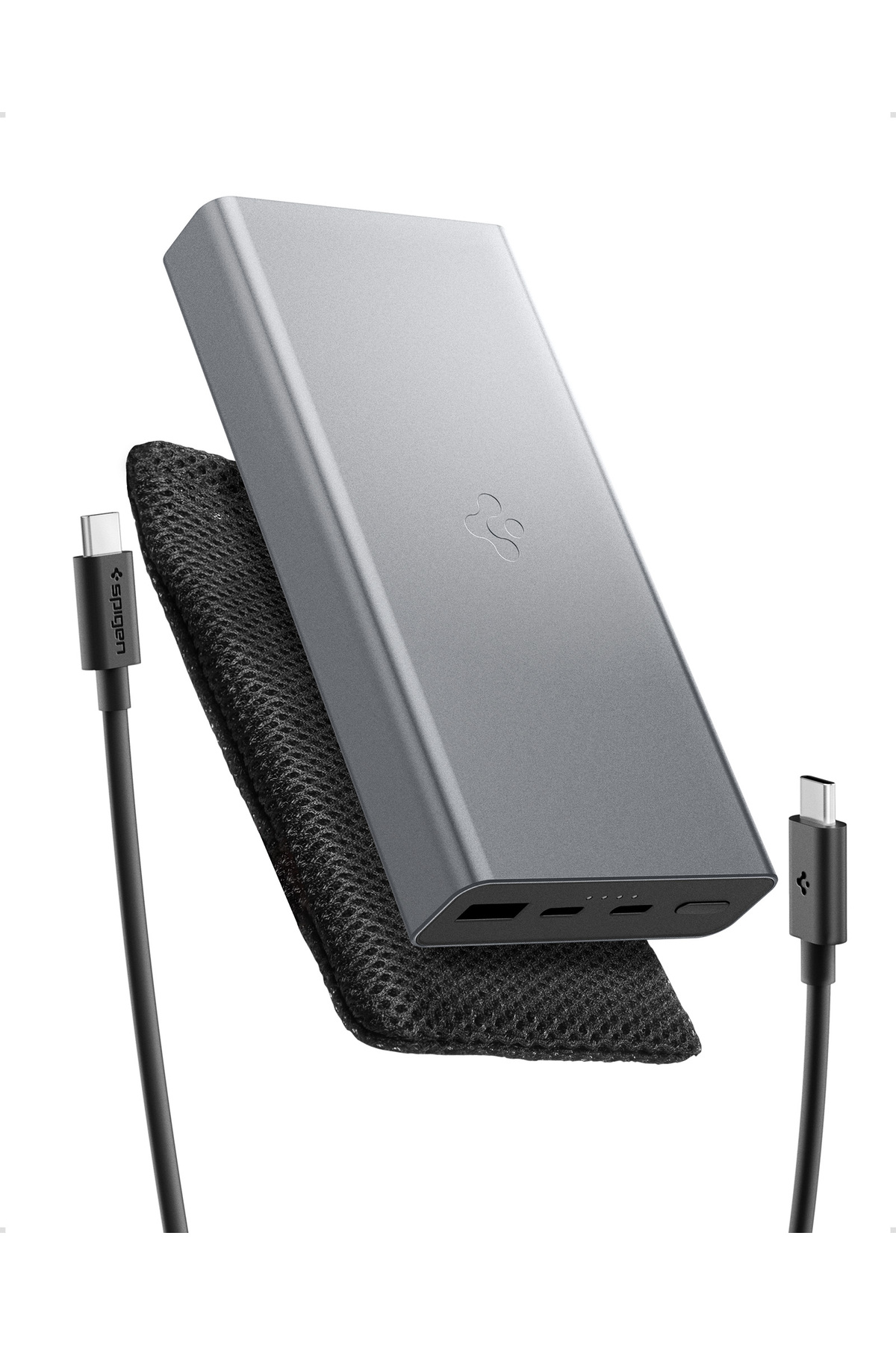 Spigen 20000 mAh Alüminyum 30W USB-C + USB-A Giriş/Çıkış Hızlı Şarj 3 Port Kablo+Çanta Powerbank - ABA09434