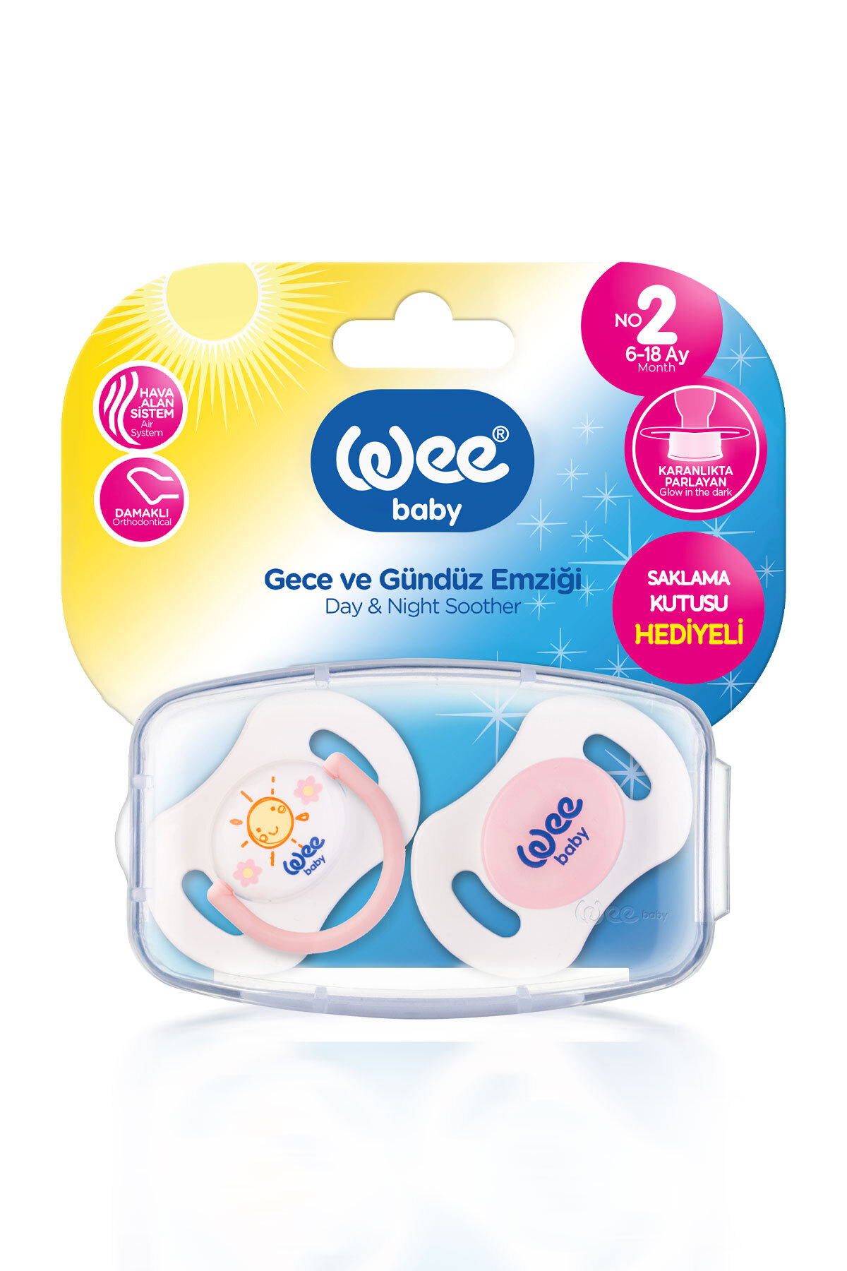 Wee Baby 2'li Gece Gündüz Emzik No:2 Pembe (Saklama Kabı Hediyeli) 6-18 Ay