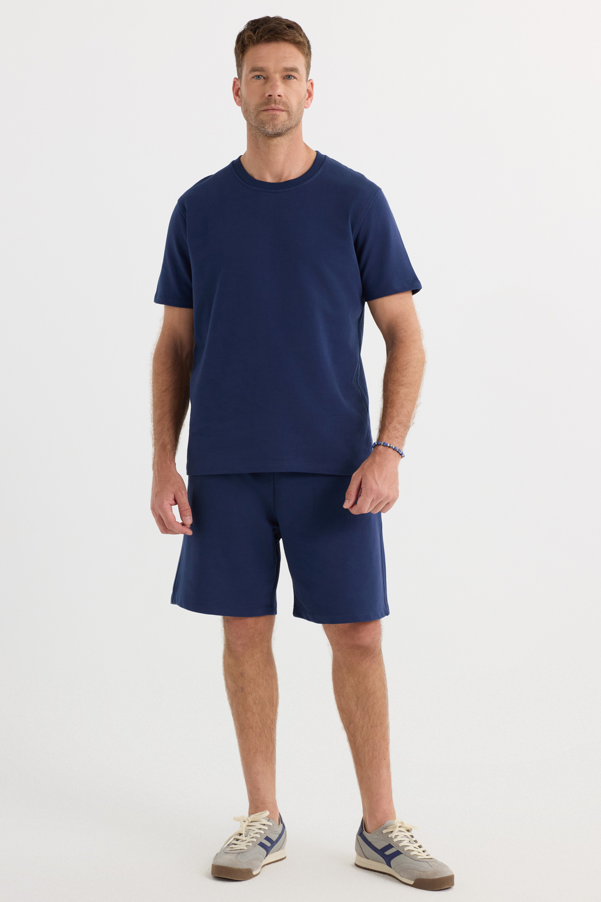 Tudors  Relax Fit Rahat Kesim %100 Pamuk Hafif Kalın Özel Tasarım Erkek Lacivert Şortlu Pijama Takım - Görsel 2