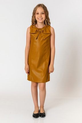 Kız Çocuk Hardal Deri Elbise 5463