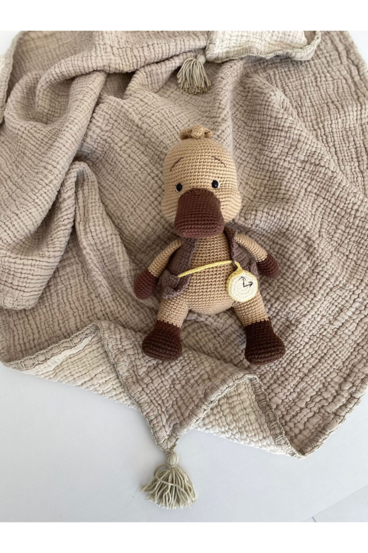 YASEMİNİNEVİ Vizon-ekru Bebek Müslin Örtü 100% Pamuk 4 Katlı Müslin fotoğrafı 4 (önizleme)