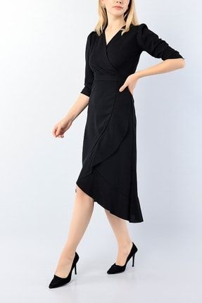 Kadın S Eteği Volanlı Kemerli Viskon Kumaş Şık Elbise Nkt-md1-75307 NKT-MD1-75307