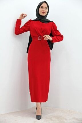 Önü Çapraz Kalem Elbise Kırmızı TYC00211955549