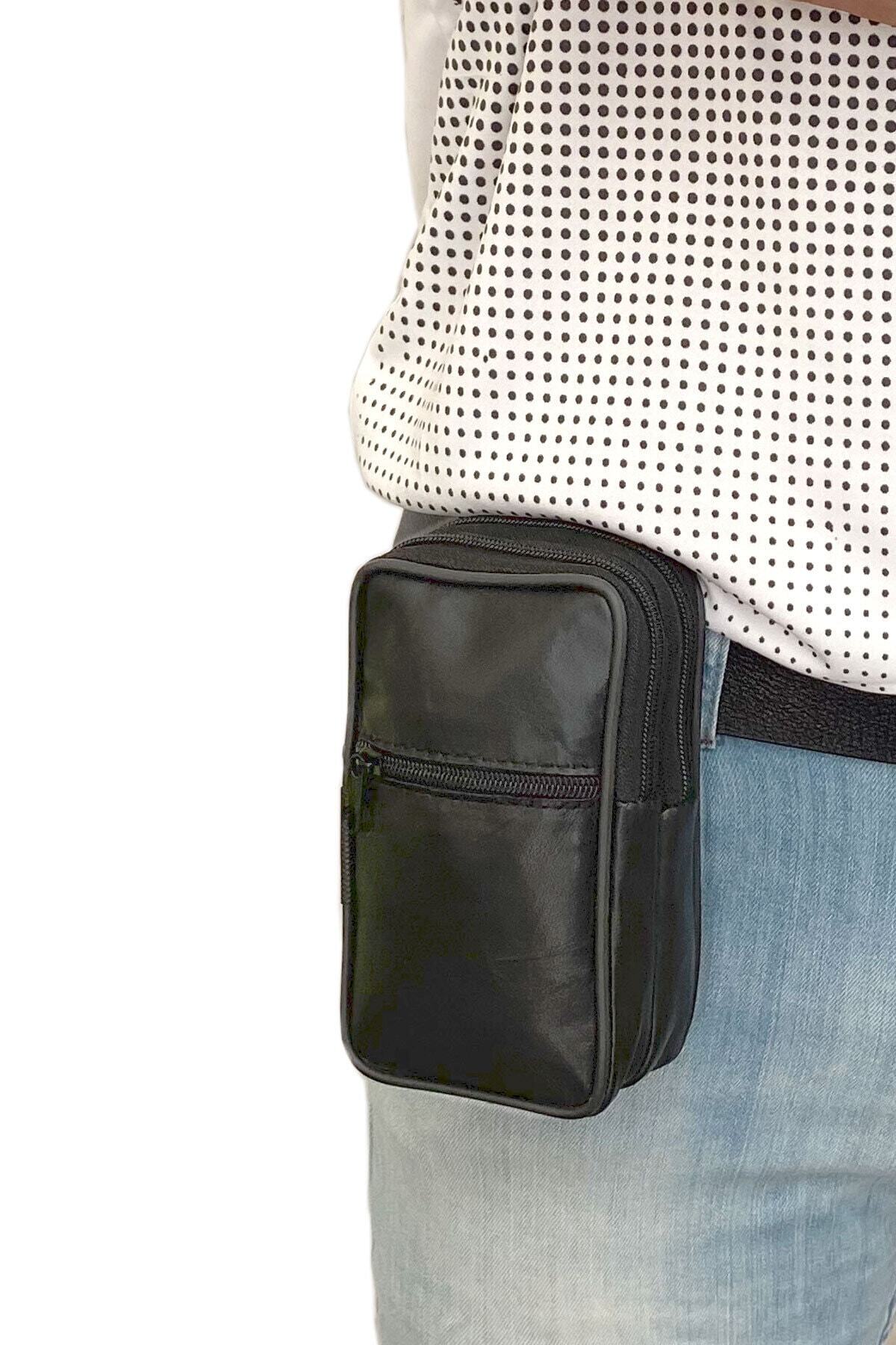 Lederax  Hakiki Deri Telefon Bölmeli Kemer Çantası 3 Bölmeli Dikey - Görsel 2