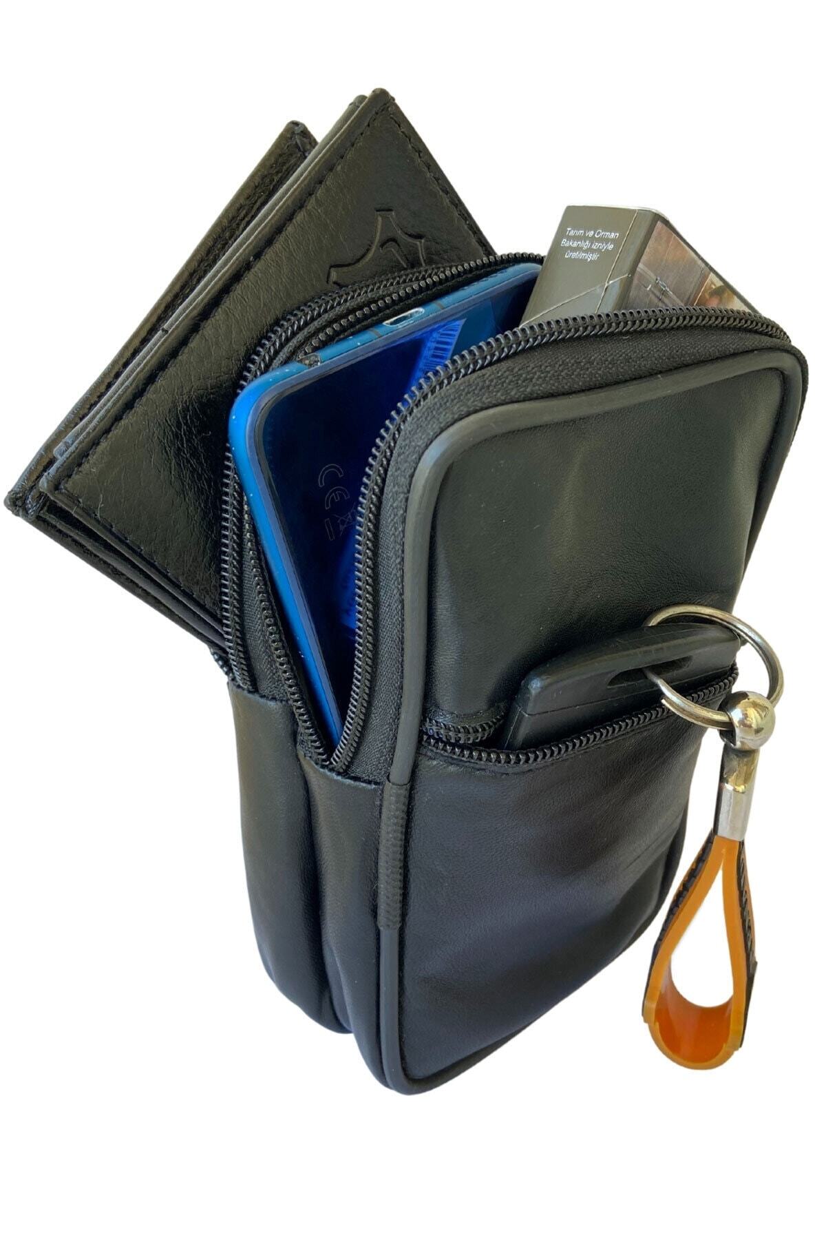 Lederax  Hakiki Deri Telefon Bölmeli Kemer Çantası 3 Bölmeli Dikey - Görsel 4