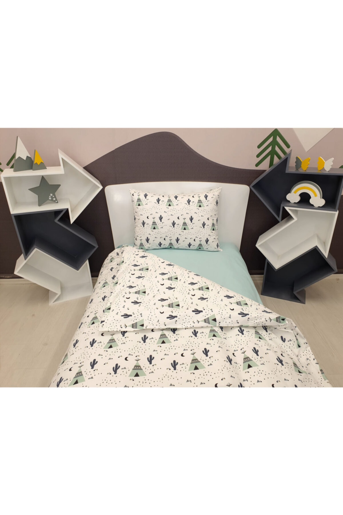 Kaktüs Mint Yeşil Tek Kişilik Nevresim Takımı