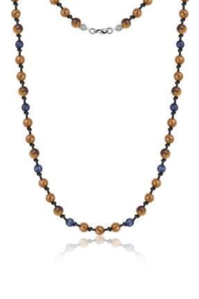 Lapis Lazuli-kaplangözü Taşlı Çift Renkli Yılan Örme Erkek Kolye Frj30445-545-lk FRJ30445-545-LK