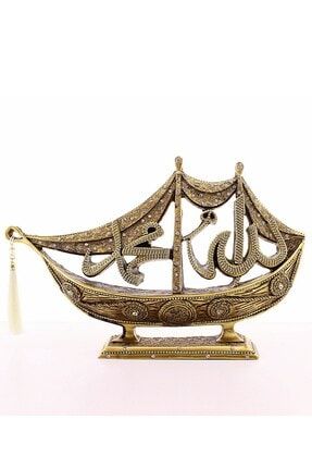 Gemi Model Gold Allah Muhammed Yazılı Taşlı Biblo 45 Cm BT-4656788-5421