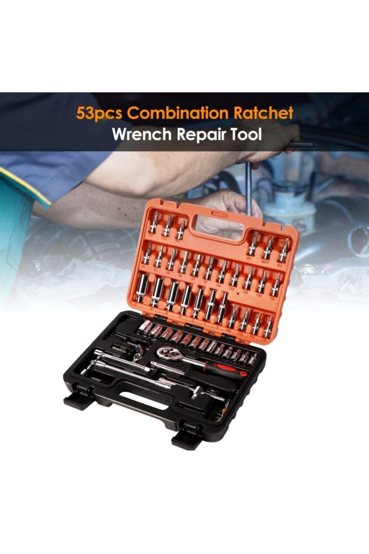 Depolife-1/4'' Professional AutomatiC RatChet SoCket Set - 53 PieCes, Set with Hex Adapter and Bag 4