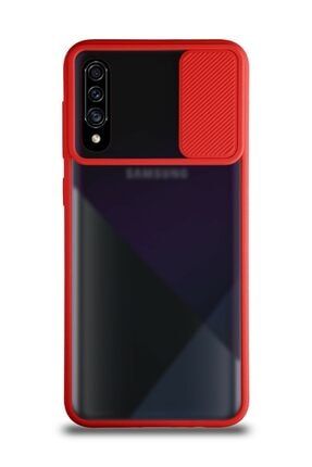 Samsung Galaxy A70 Kapak Lensi Açılır Kapanır Kamera Korumalı Silikon Kılıf - Kırmızı KZY_SAM_A70_LENSİ