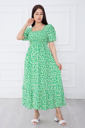 Kadın Yeşil Dokuma Gipeli Maxi Elbise 2698 21Y69026H16