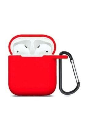 Apple Airpods Uyumlu Silikon Arka Koruma Kabı Silikon Kancalı Kılıf Kırmızı KLF-AirpodsKılıf