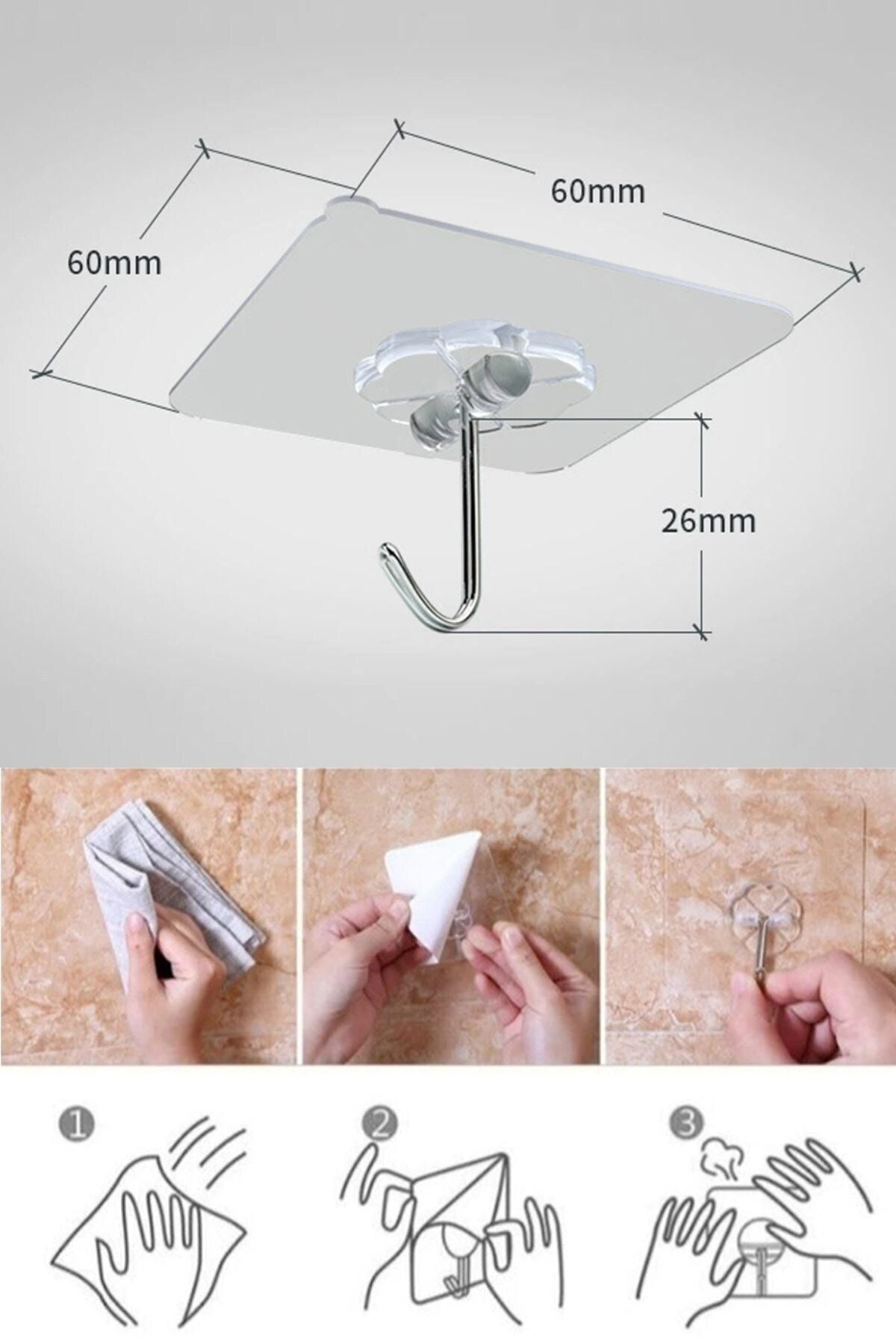 Buffer-2 PiecesSetof 5 - Super Strong and Water Resistant Transparent Hanging Adhesive Hooks, Reusable 6