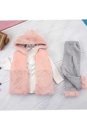 Hippıl Kız Bebek Hello Dream Kapüşonlu Yarı Peluş 3'lü Lüx Takım elza0366