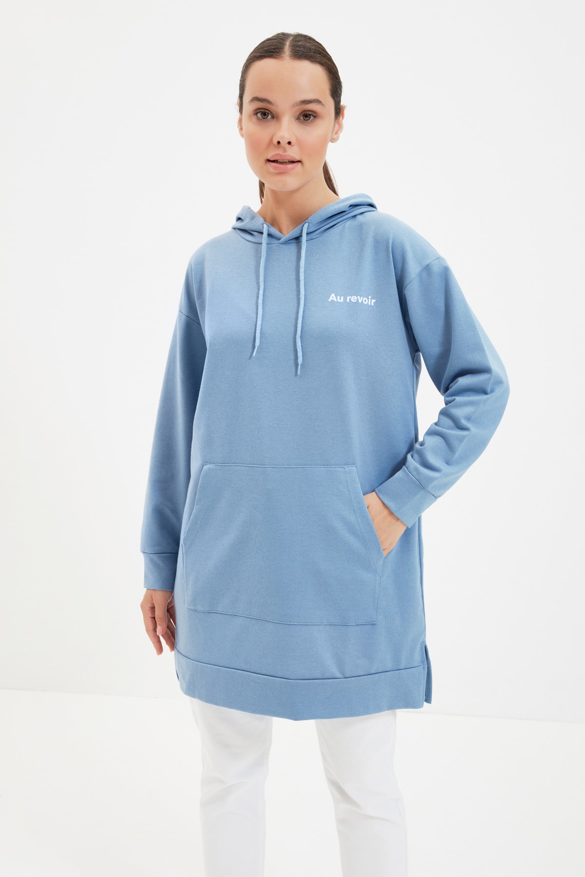 Trendyol Modest Sweatshirt Blau Regular Fit Fast ausverkauft