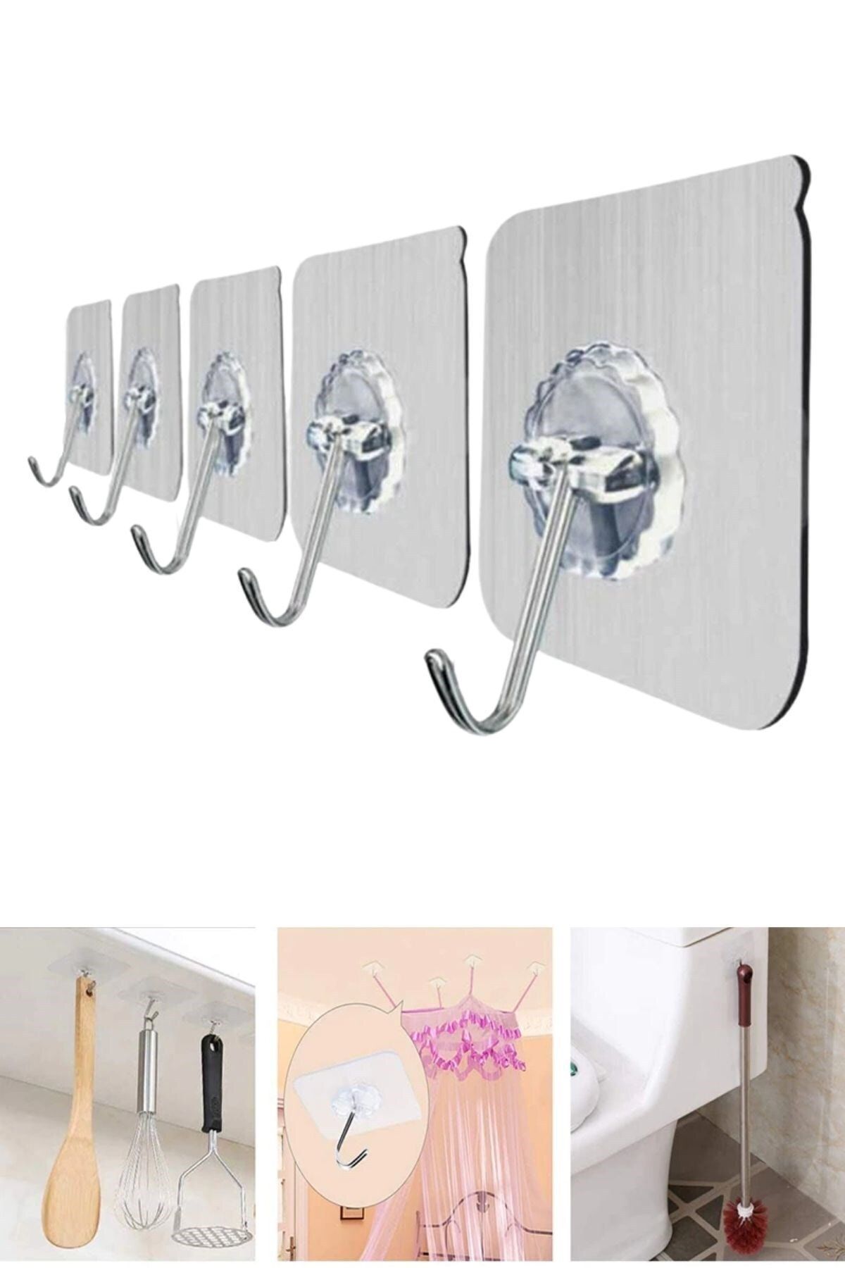 Buffer-Waterproof Set of 5 - Super Strong Adhesive and Reusable Transparent Hanging Hooks 2
