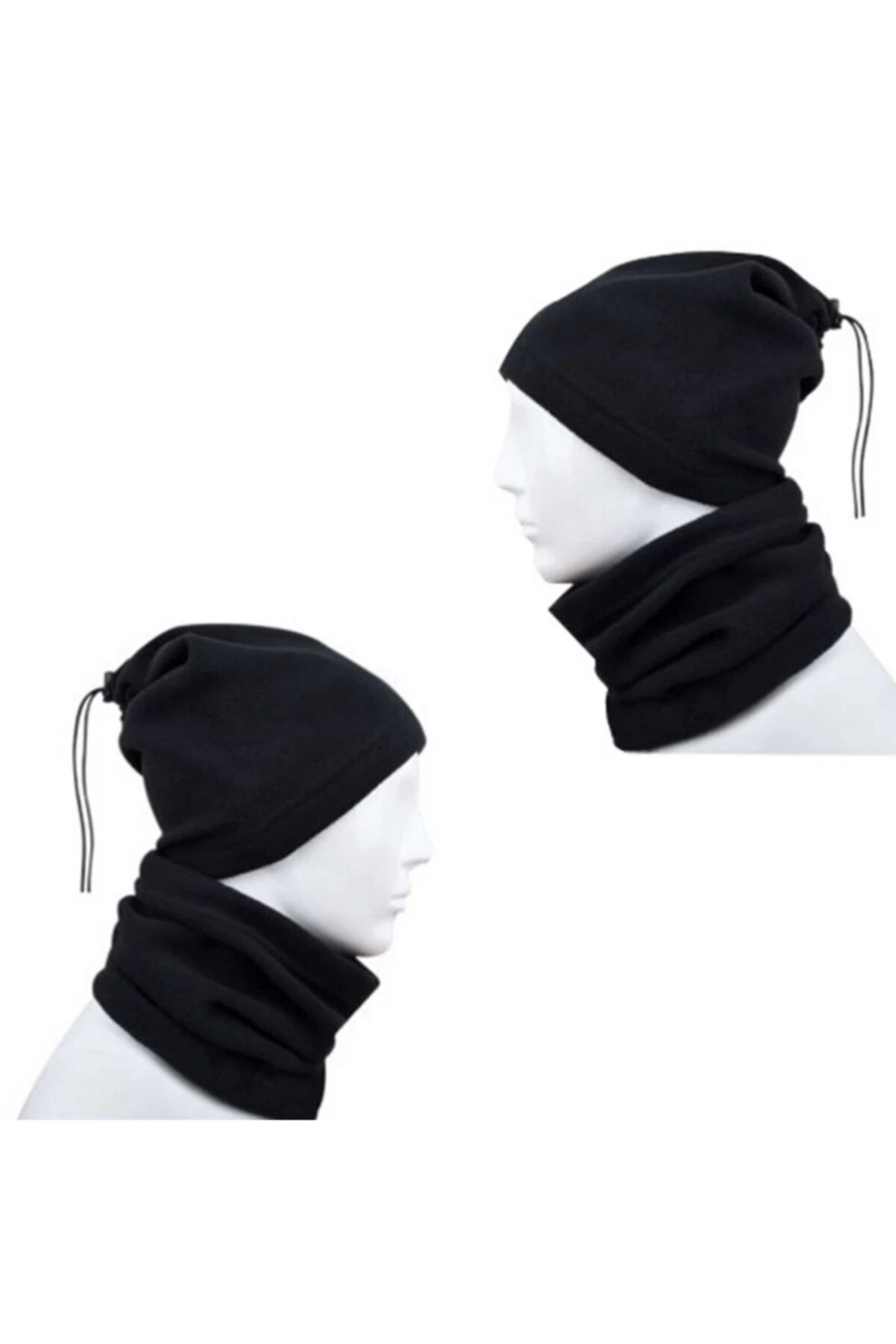 PAKER GİYİM-Black Unisex Drawstring Fleece Neck Collar that Can Be Used as a Hat and Beanie 4