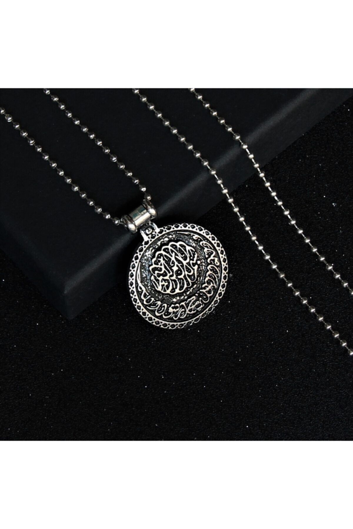northstarshop-قلادة من الفولاذ باللون الرمادي المعدني بتصميم عربي عثماني من Line Art للرجال 1