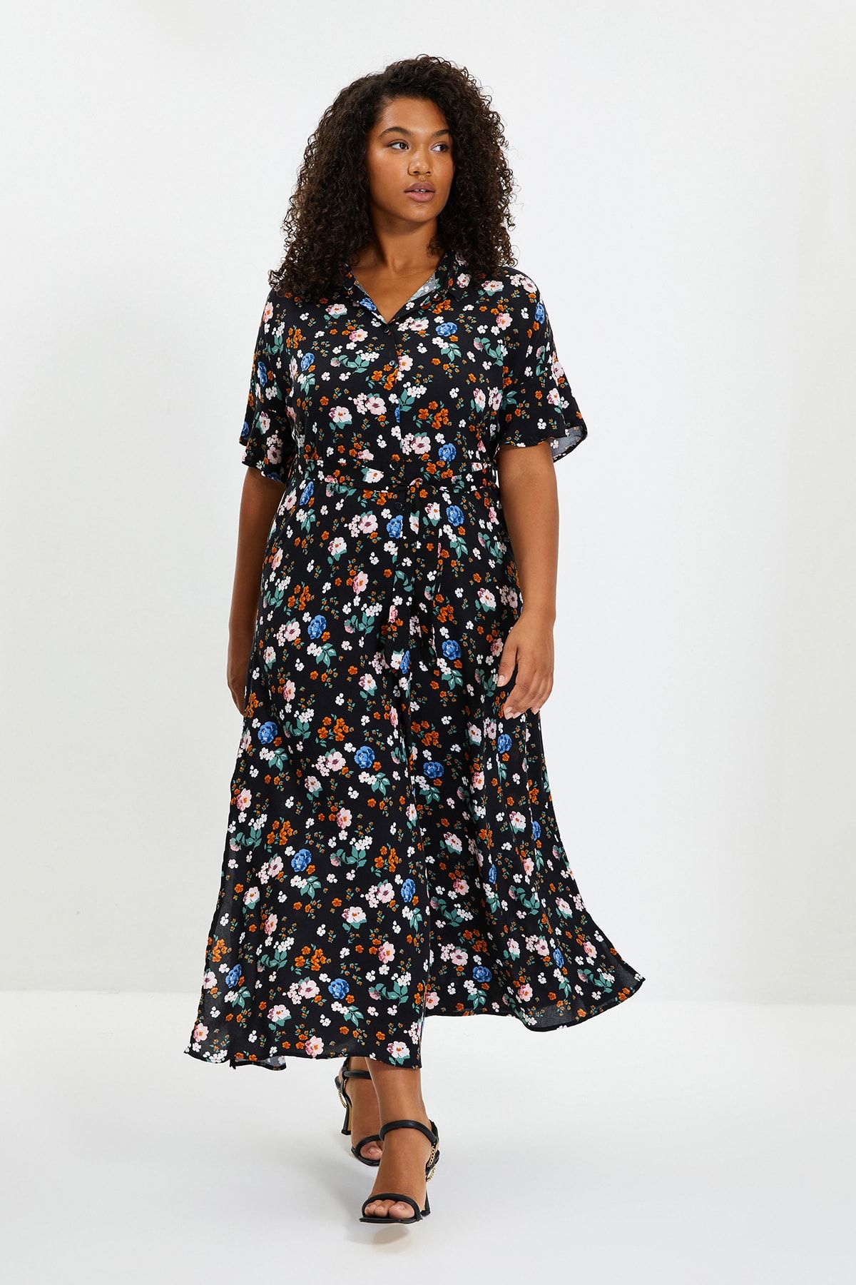 Dark floral woven maxi shirt hotsell dress