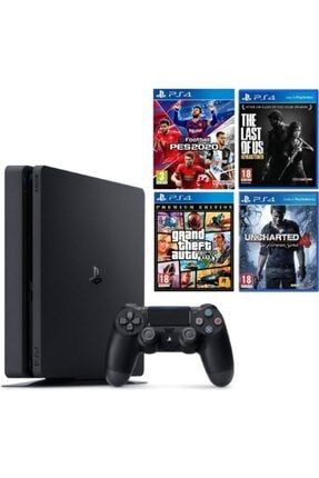 Playstation 4 Slim 500 GB + PS4 PES 20 + PS4 Last Of Us Remastered + PS4 GTA 5 + PS4 Uncharted 4 0711719407775