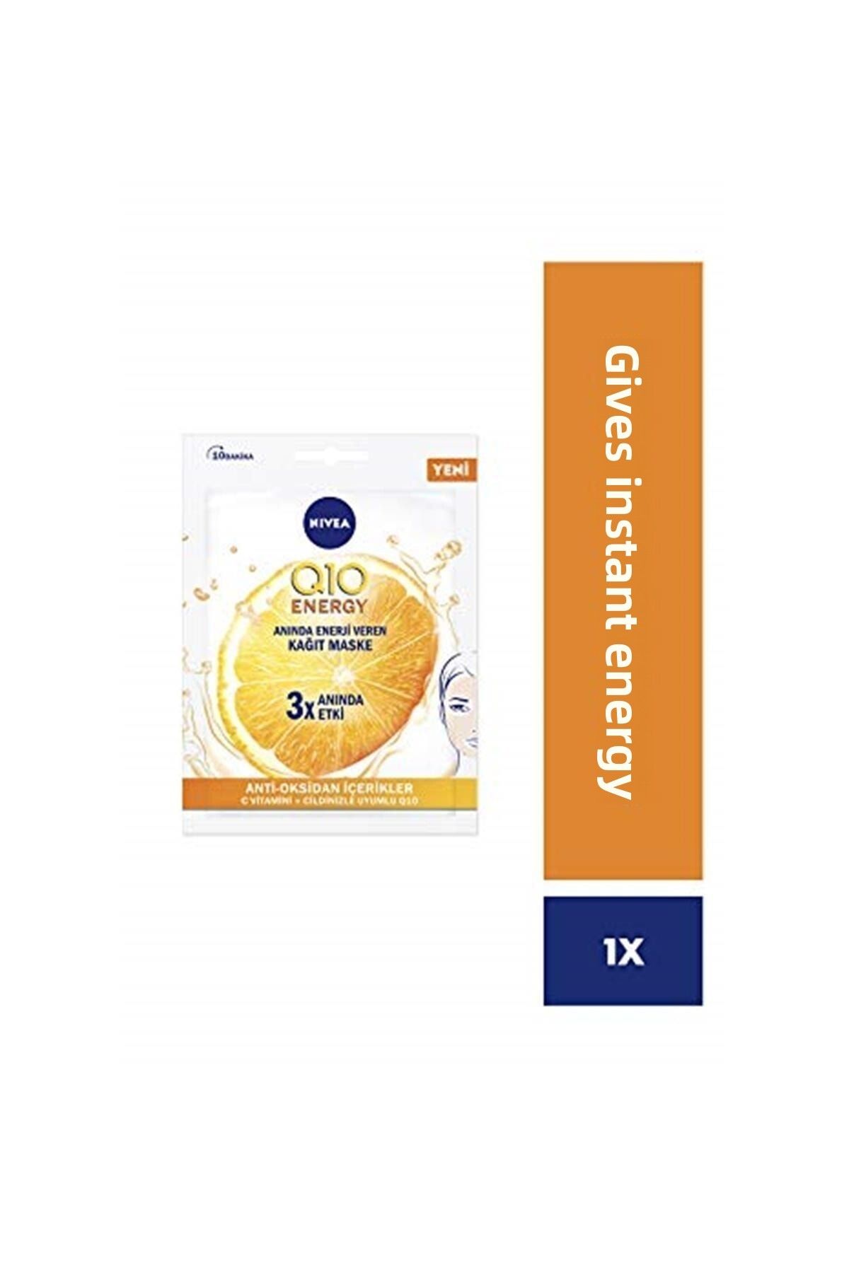 NIVEA-Q10 Energy Instant Energizing Paper Face Mask 1 Piece, Anti-Oxidant with Vitamin C Content, 2