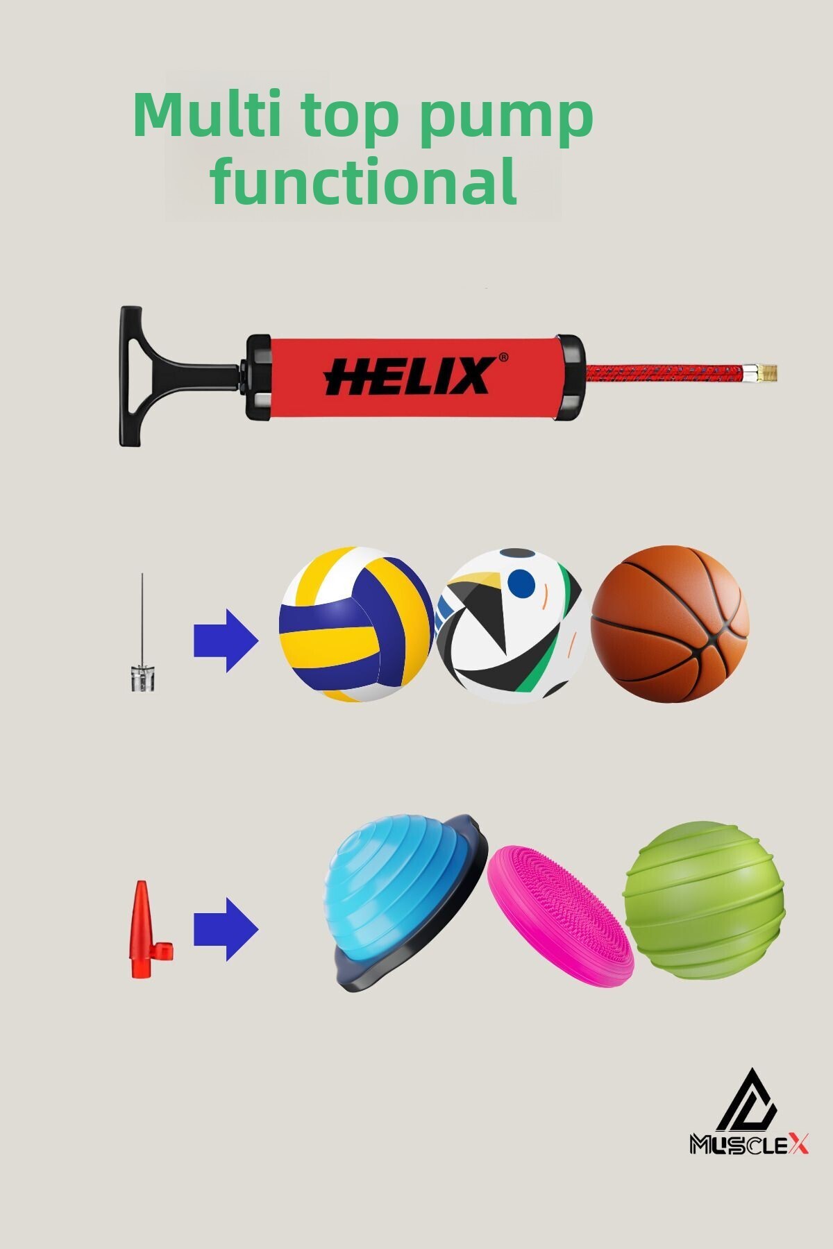 Musclex Spor Tekstil-Football Basketball Volleyball Handball Pilates Bosu Ball Inflator Hand Pump 2