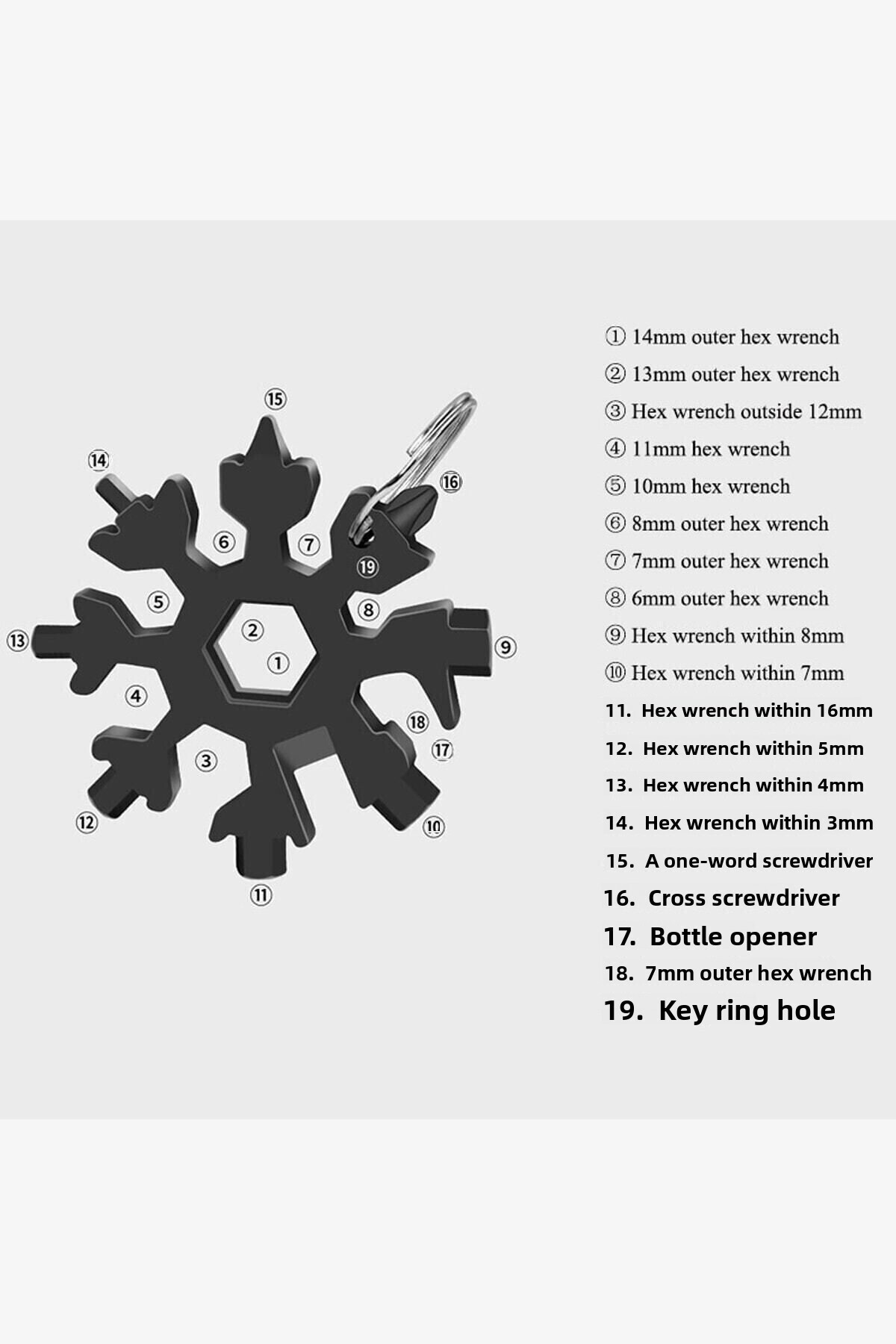 Mikasso-Multi-Purpose Allen Screwdriver Set Steel Portable Snowflake Keychain Can Bottle Opener 4