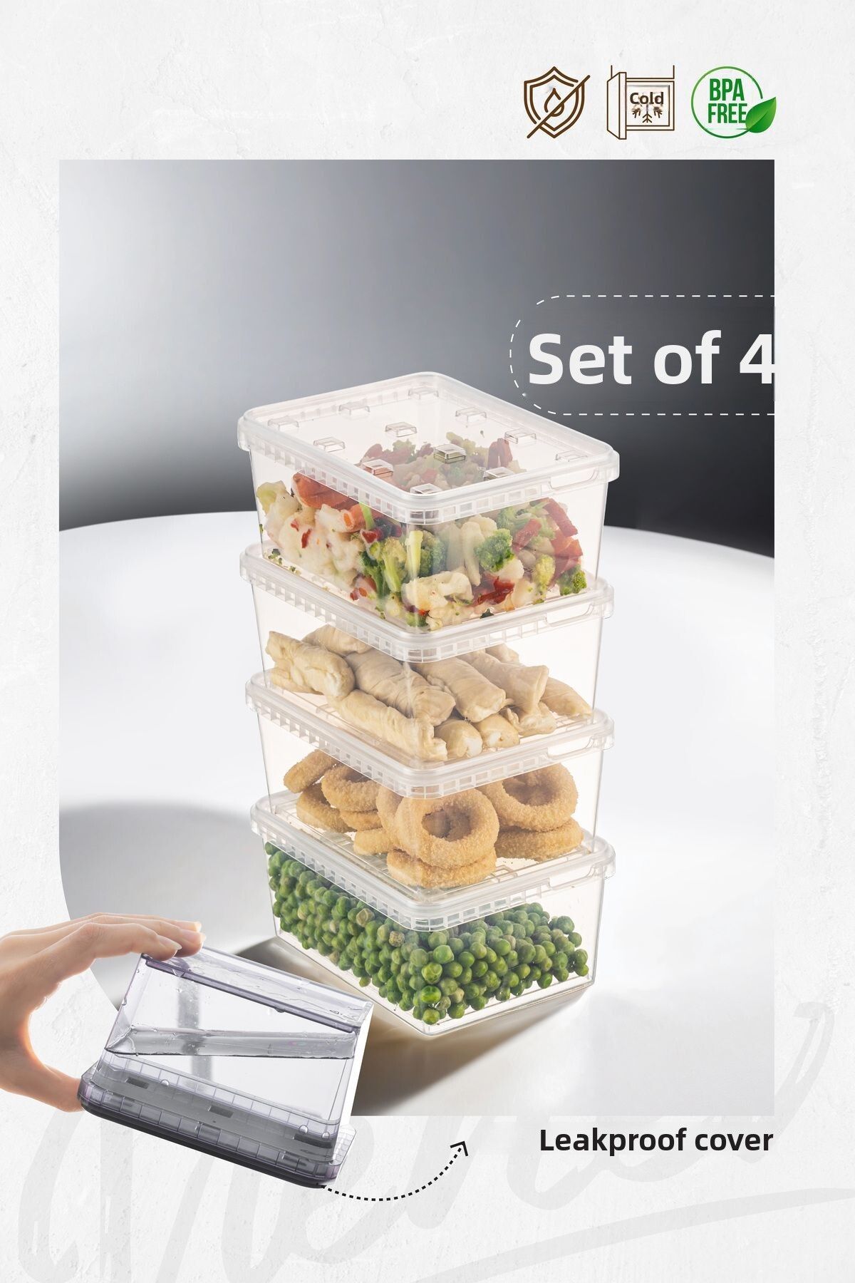Vienev-Clear 4-Piece 1.5 Liter Block Refrigerator and Deep Freezer Leak-Proof Storage Set 1
