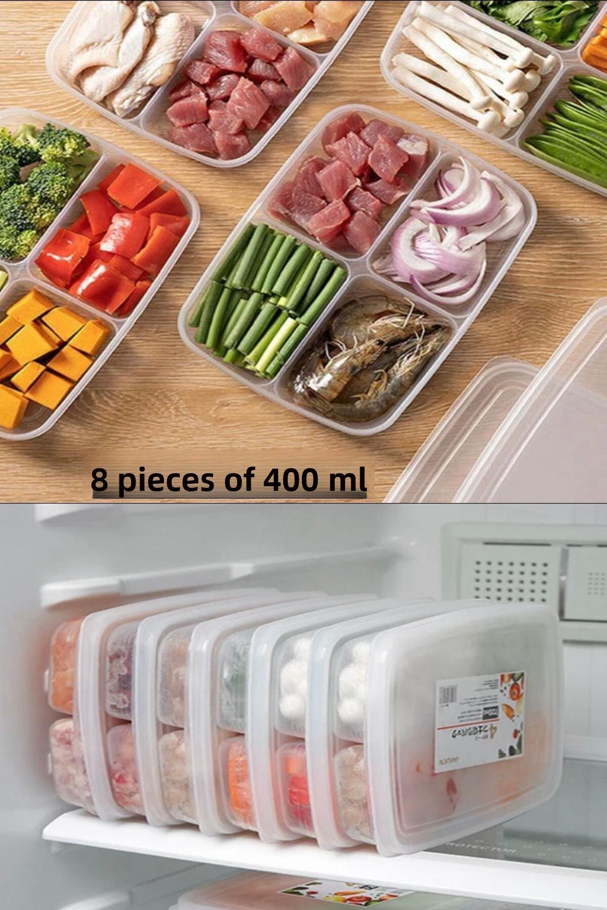 Bayev-12-Piece Storage Set (8 PCS 400 ML) (4 PCS 1000 ML) 4-Compartment Food Portion Storage Container 7