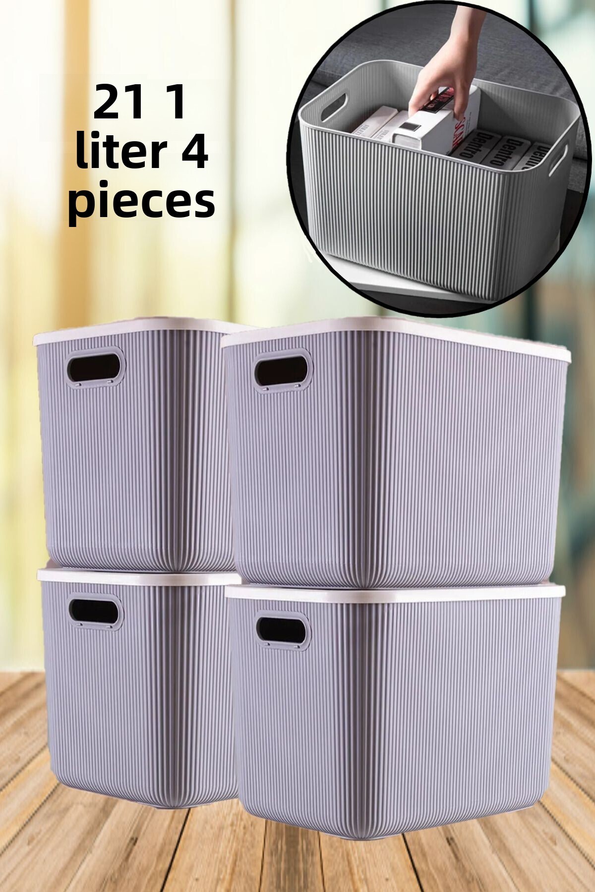 Bayev-4 Pieces 21 Lt Multi-Purpose Gray Storage Box - Organizer - Lidded Laundry Basket Boots Box 1