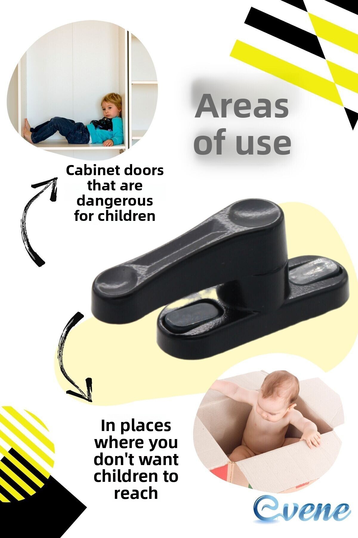 Evene-Pimapen Door Lock Pimapen Window Lock Window Safety Lock Latched Lock 3 Pieces Black 6