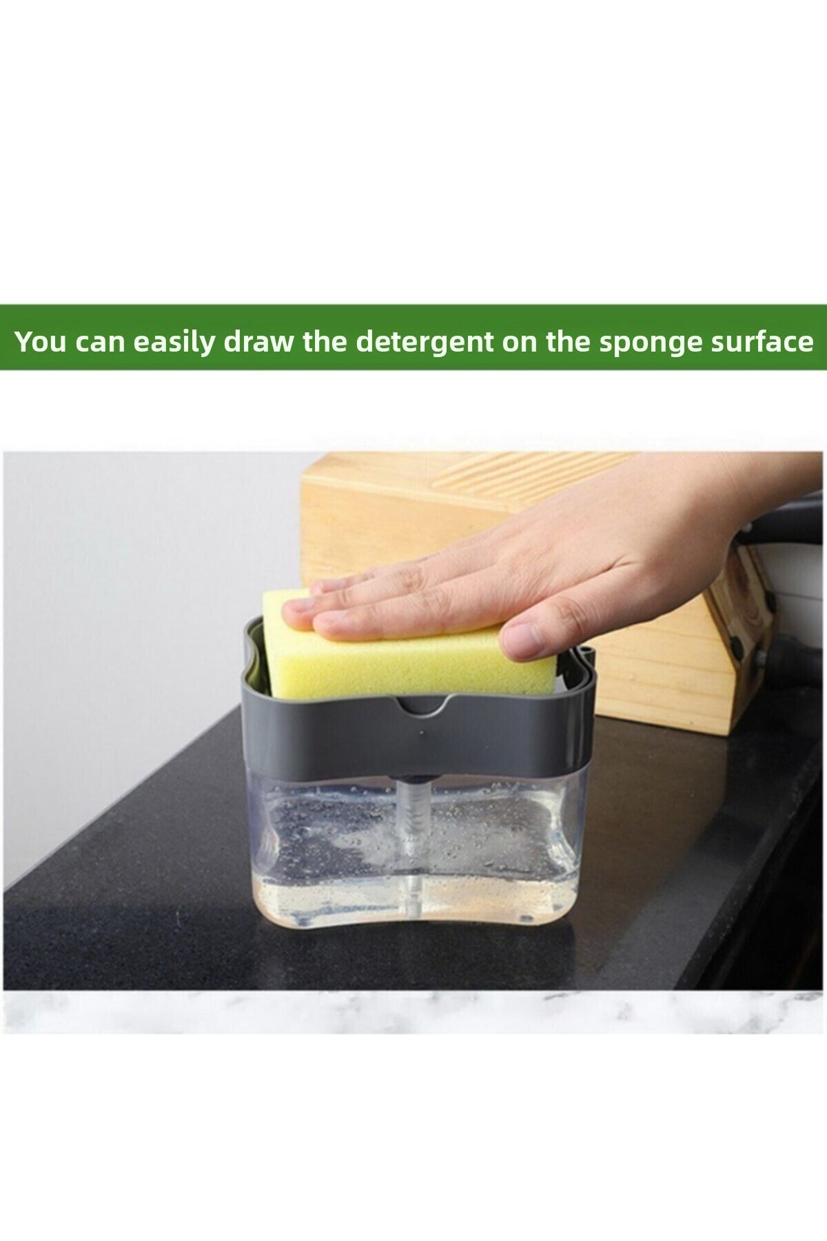 rennway-Practical Liquid Soap Dispenser Pump and Dishwashing Sponge Container with Buffer Two in One Press 7