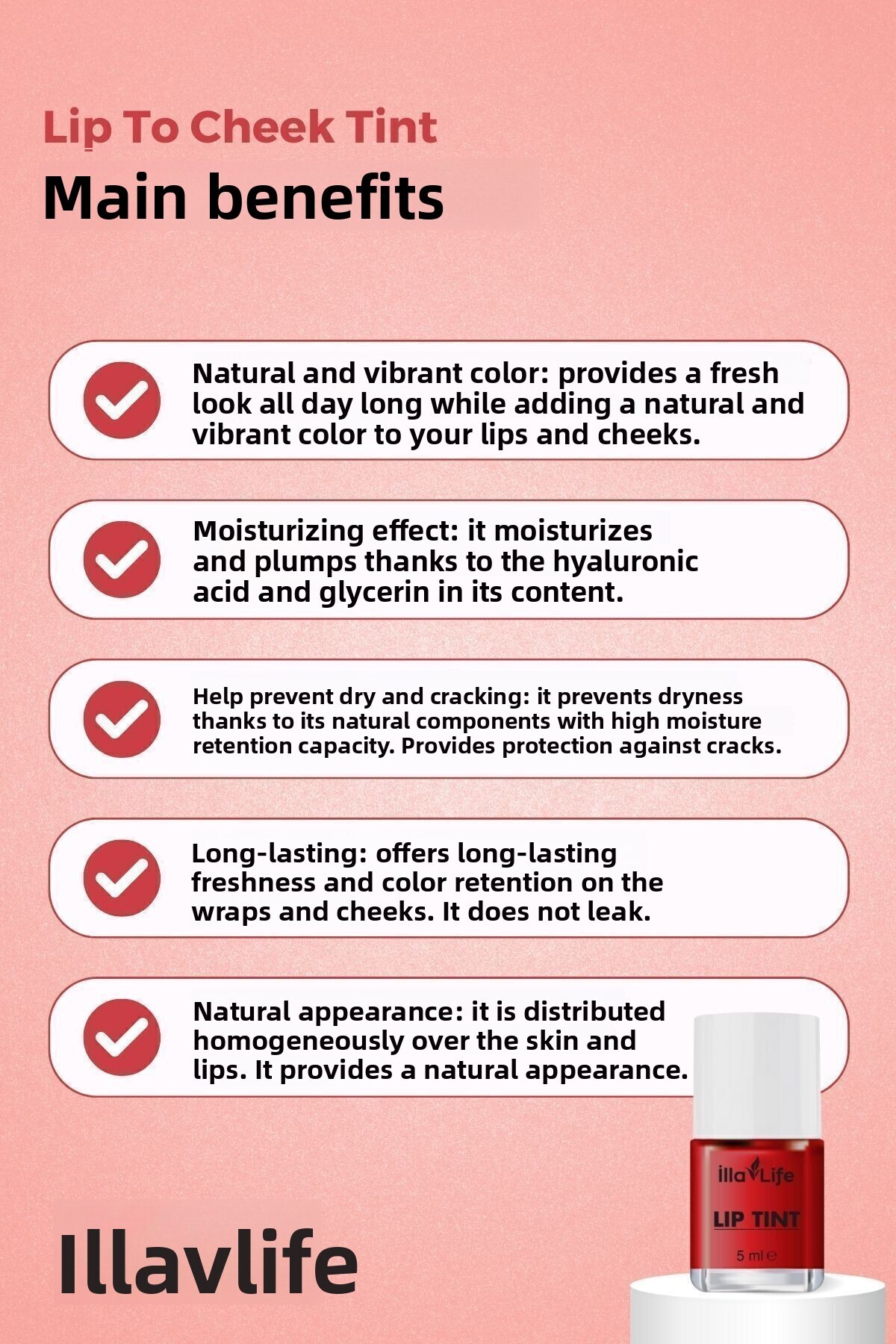 İlla Life-Long-Lasting Natural Look Lip Protector & Moisturizer Water-Based Lip to Cheek Tint 3