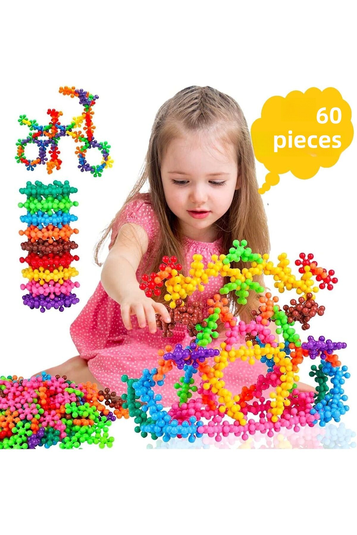 ۶۰ عدد بلوک ساختنی مولکولی خلاقانه به شکل برف‌دانه، ۵ رنگ (نسخه جدید)