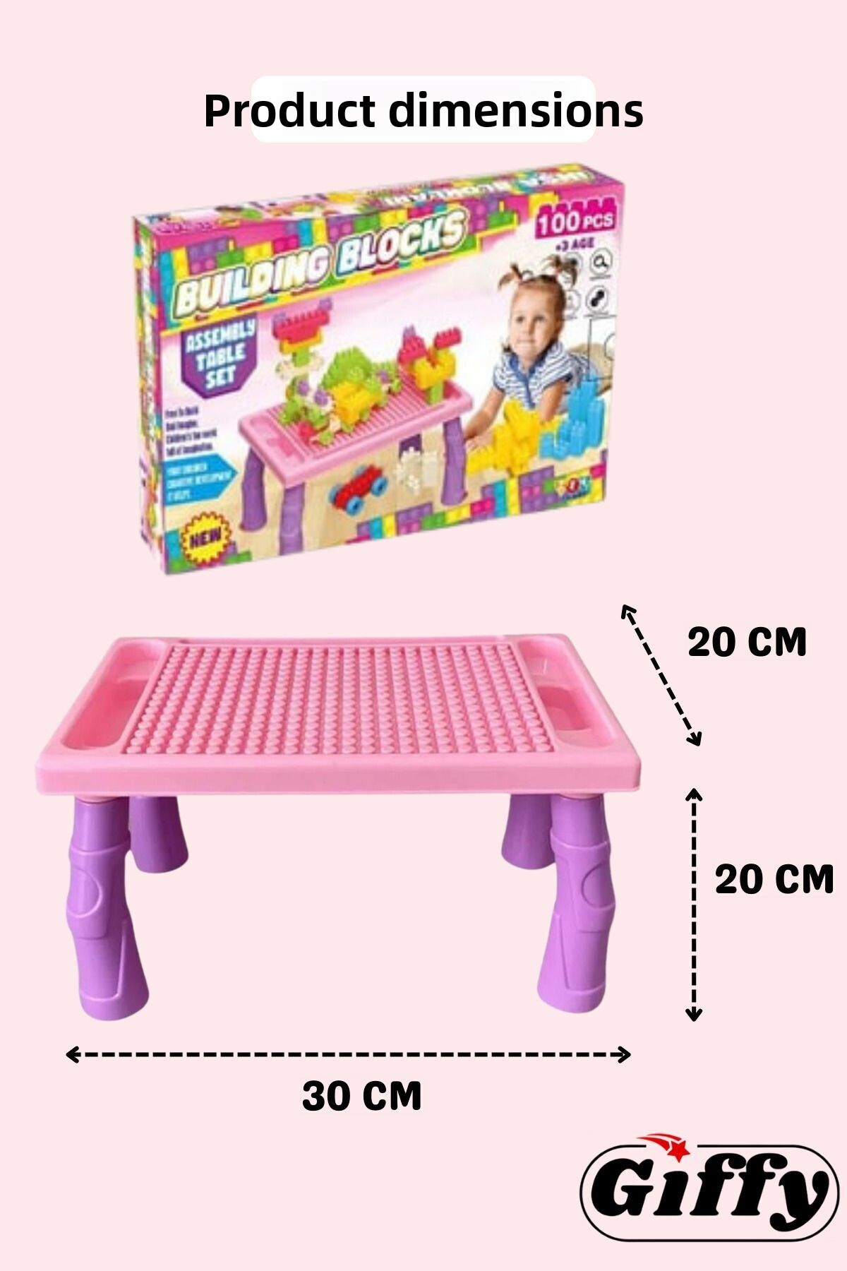 giffy-مجموعة مكعبات البناء وطاولة الأنشطة التعليمية المكونة من 100 قطعة من Toy Pink 2