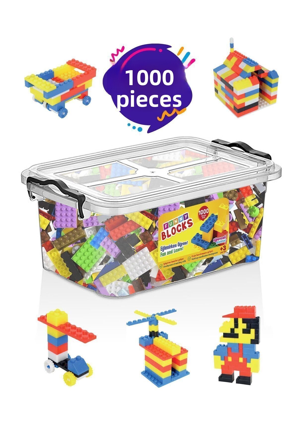 فانی بلاکس میکرو بلاک ۱۰۰۰ تکه جعبه پلاستیکی