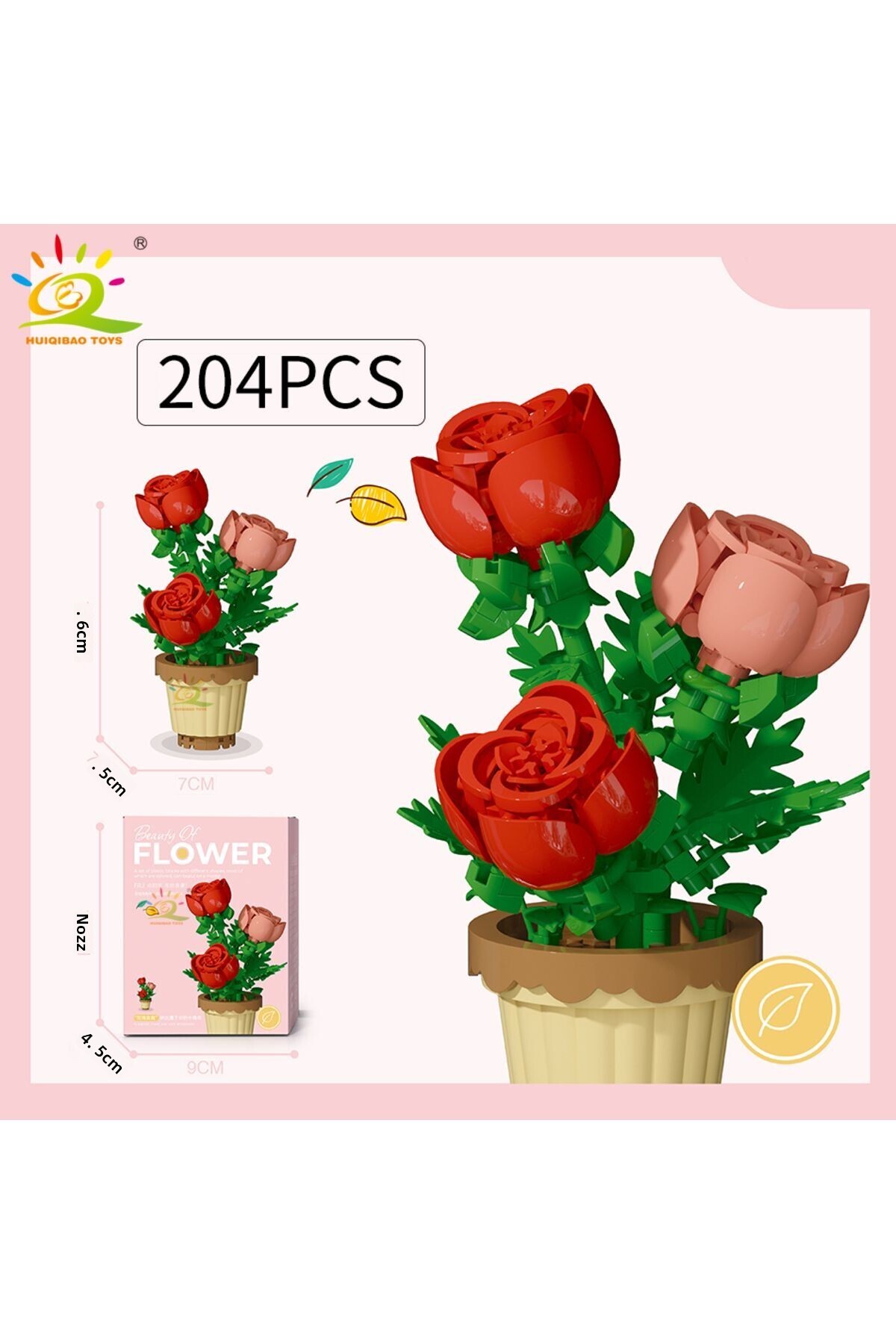 با جعبه شماره ۲۷ HUIQIBAO MOC گل‌آرایی ابدی بلوک‌های ریز مدل گل DIY گیاه رومیزی میز خانگی D