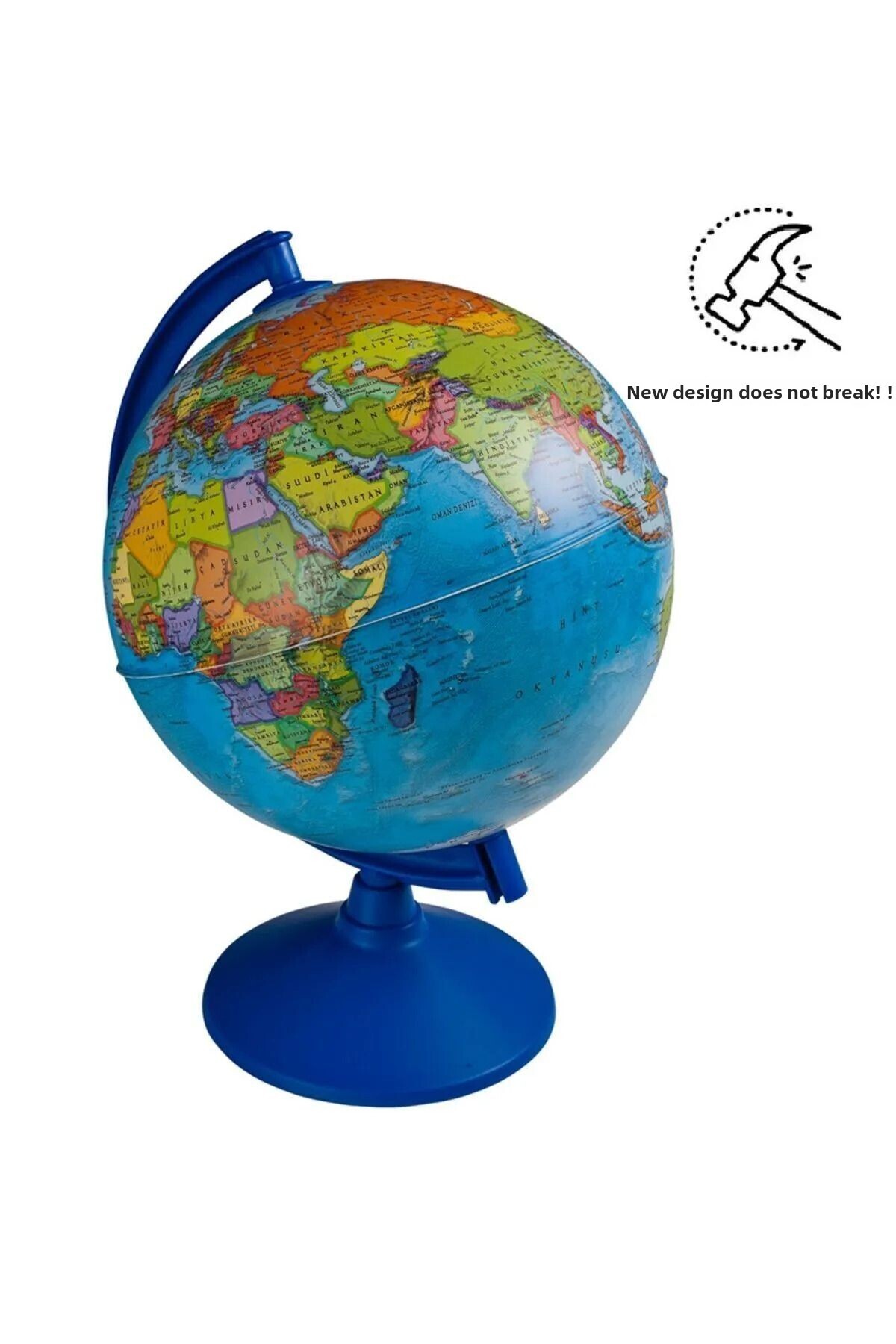 گلوب سیاسی جهان – قطر ۲۶ سانتی‌متر، طول ۳۶ سانتی‌متر، نشکن، قابل نوشتن، با کیفیت نقشه، بدون نورپردازی