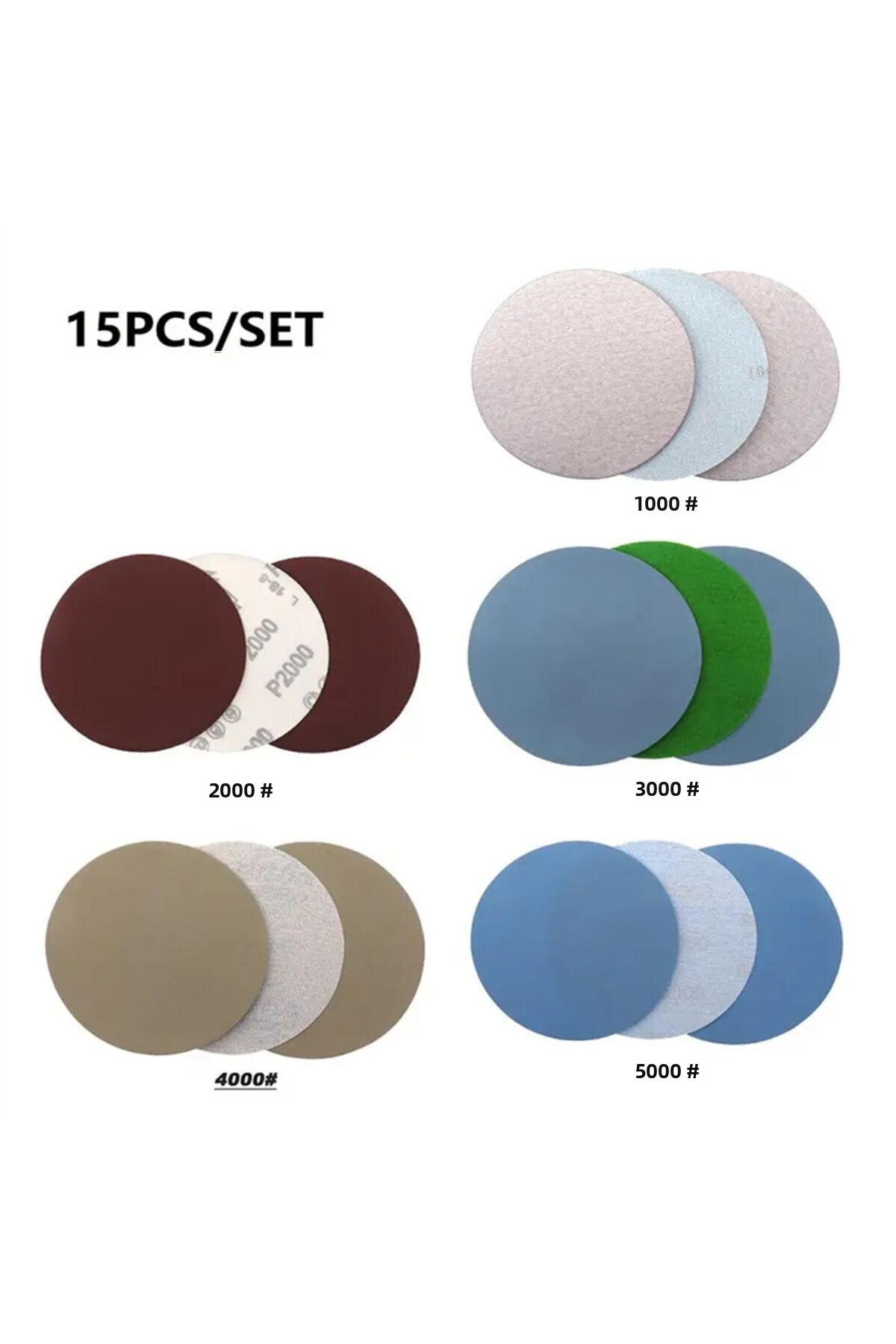 Choice-SEAMETAL 15PCS 125mm Inches Grit 1000 2000 3000 4000 5000 Sanding Discs Hook Loop Sandpaper Round... 4
