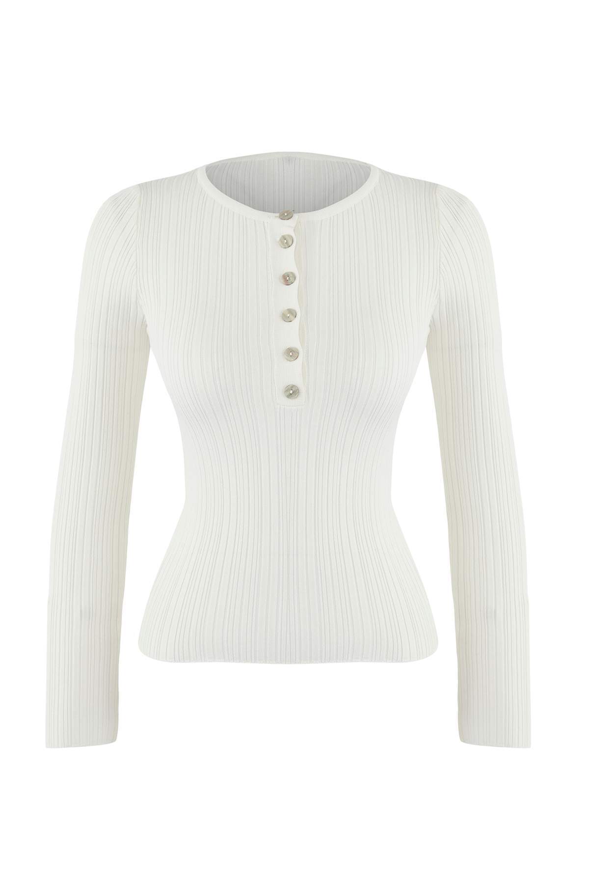 Trendyolmilla  Wardrobe Essentials Ekru Fitted/Vücuda Oturan Fitilli Triko Kazak | TWOAW26KZ00083 - Görsel 5