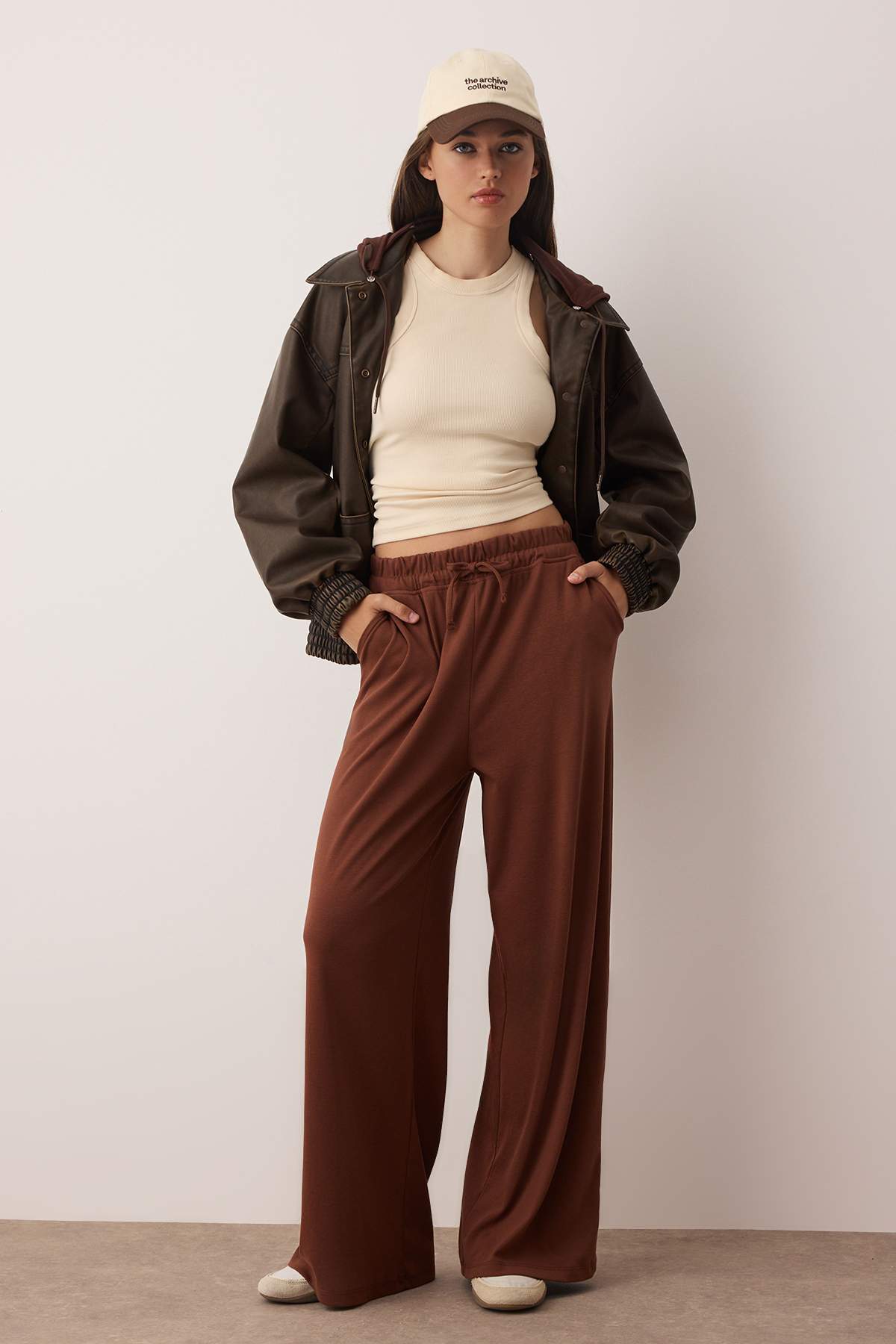Trendyolmilla Kahverengi Mevsimlik Wide Leg/Geniş Paça Baplama