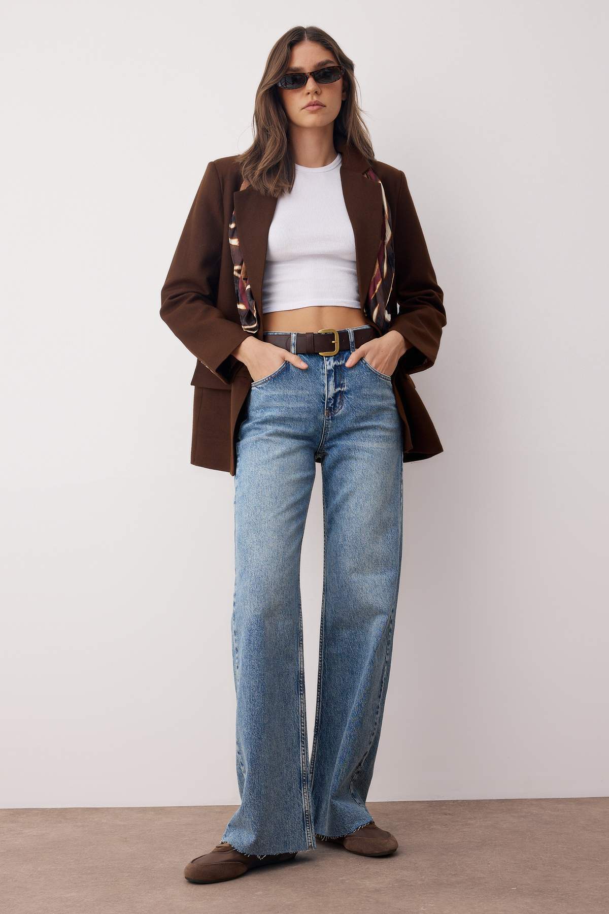 Trendyolmilla  Mavi Yüksek Bel Paçası Kesikli Az Esnek Wide Leg/Geniş Paça Jeans TWOAW26JE00081