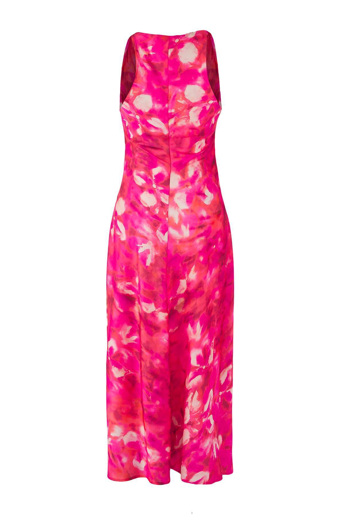 Trendyolmilla  Pembe-Çok Renkli Soyut Saten Midi Astarsız Elbise TPRSS25EL00330 - Görsel 6