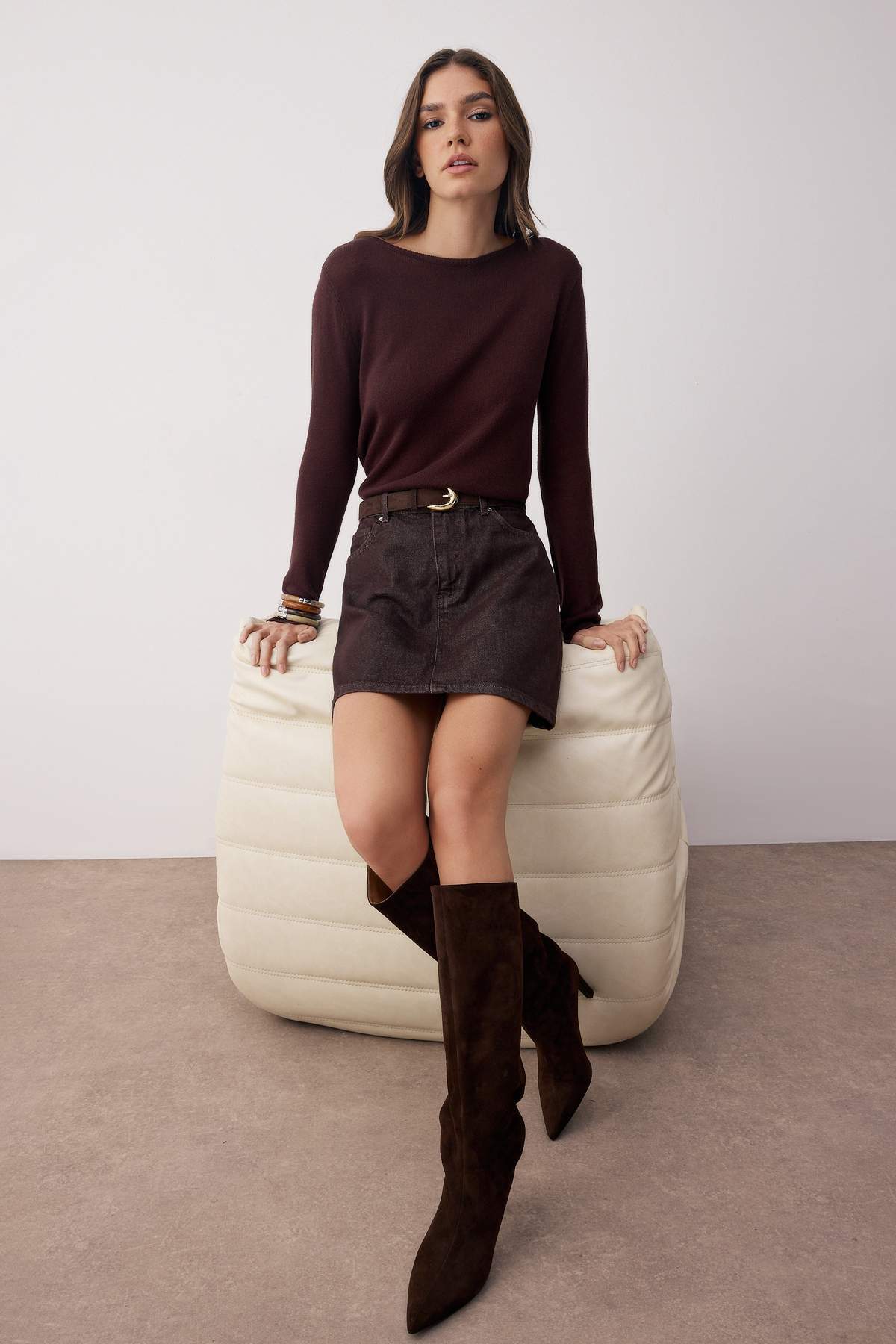 Trendyolmilla  Kahverengi Mini Basic Denim Etek TWOAW26ET00049 - Görsel 2