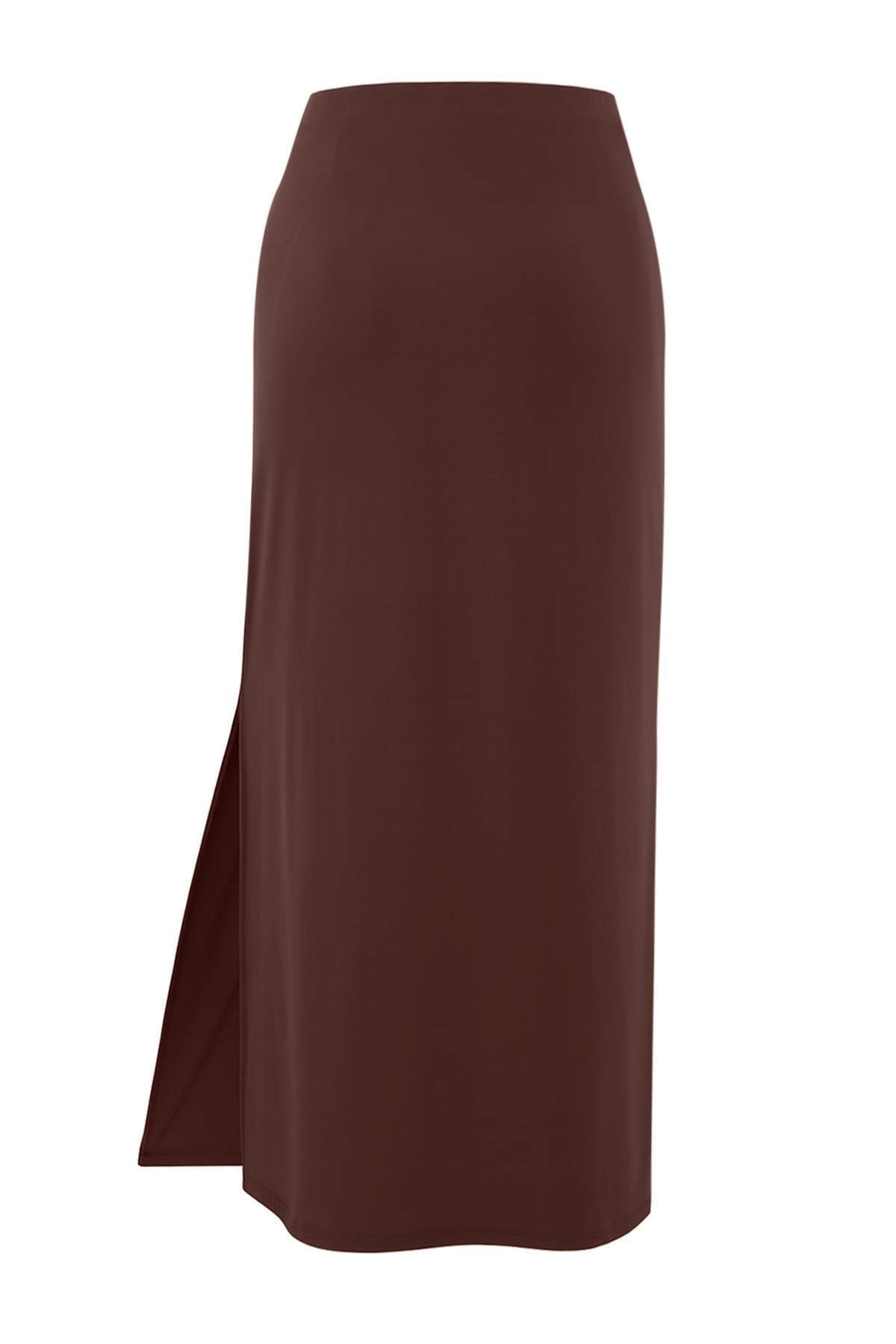 Trendyolmilla  Kahverengi Kemer Detaylı Yırtmaçlı Maxi Örme Etek TWOSS25ET00215 - Görsel 6