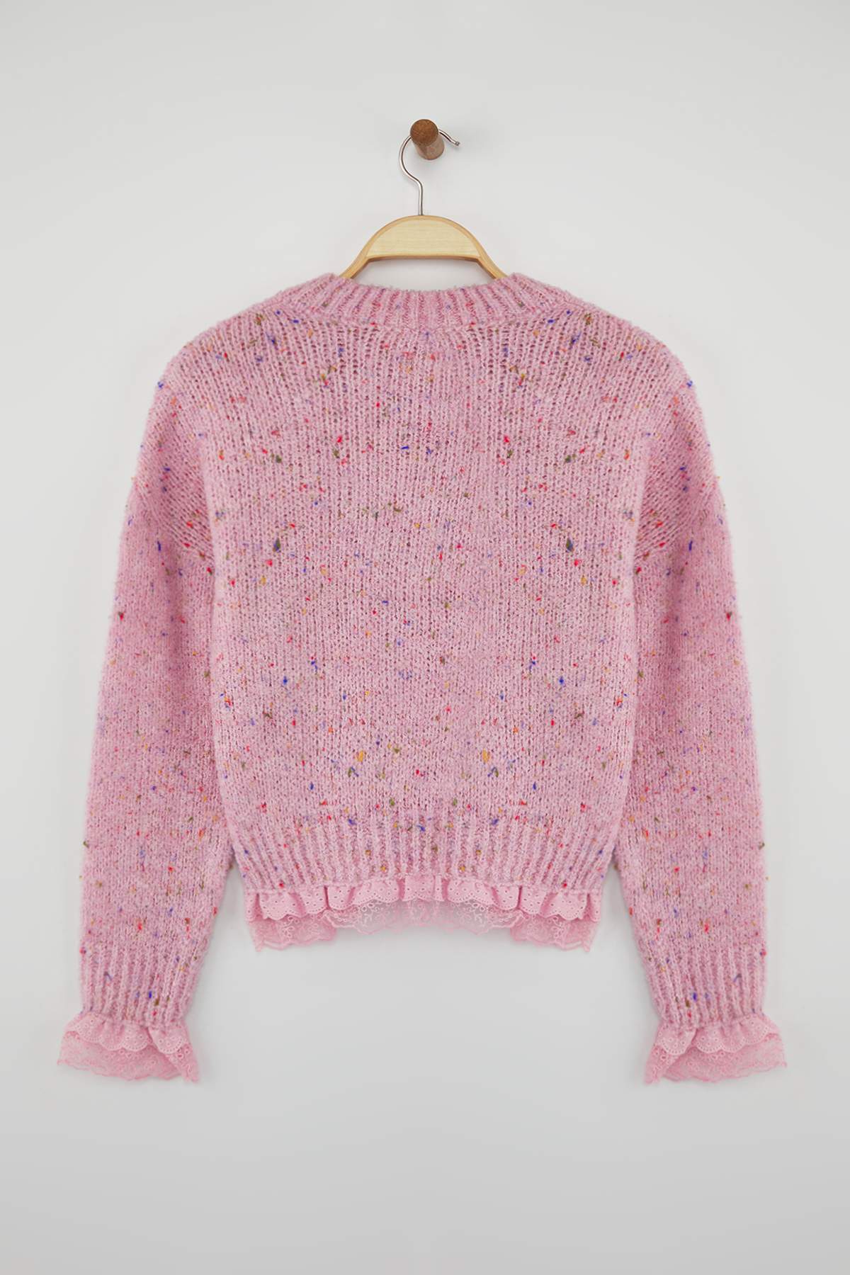 Trendyolmilla  Pembe Nopeli Geniş Kalıp Dantel Garnili Triko Kazak TWOAW26KZ00058 - Görsel 6